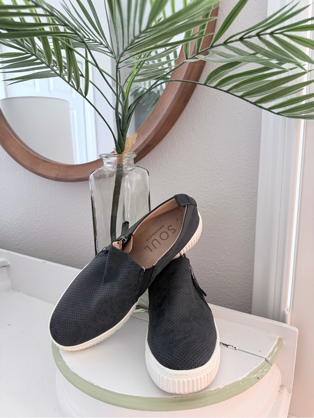SOUL by Naturalizer Black Slip-On Women's Sneakers with White Platform Sole